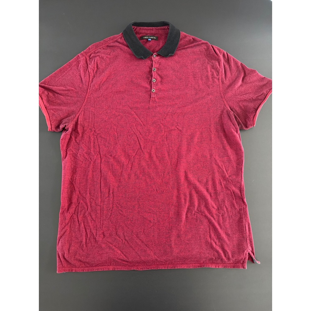 Vince Camuto Mens XXL Polo Shirt Burgundy Heather Short Sleeve Black Collar Top